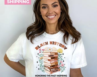 Camiseta con diseño floral de libros sobre la historia afroamericana: Honrando el pasado e inspirando el futuro. Amante de los libros, Mes de la Historia Afroamericana, Camiseta de la Historia Afroamericana, Personas Negras.