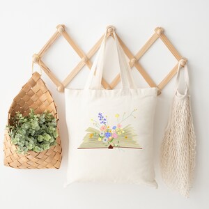 Blumen-Liebhaber-Einkaufstasche, Buch-Nerd-Tasche, Lehrer-Einkaufstasche, natürliche Einkaufstasche, Lese-Liebhaber-Geschenktaschen, Buch-Kunst-Einkaufstasche, Bibliothek-Einkaufstasche