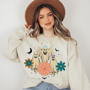 Spooky Season Sweatshirt, Retro Floral Ghost Sweatshirt, Women Halloween Sweater, Cute Halloween Shirt, Halloween Costume, Trick Or Treat