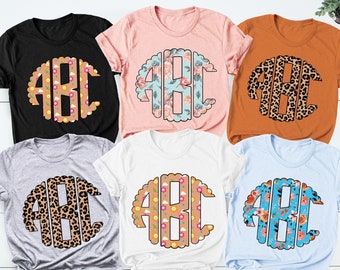 Custom Monogrammed Shirt, Flower Monogrammed Sweatshirt, Personalized Shirt, Gifts for Her, Cheetah Monogrammed Shirt, Bridal Party Wedding
