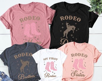 My First Rodeo Birthday Family Matching Shirt, 1st Rodeo Western Farm Theme Birthday Party Tshirt, Cowboy Cowgirl Bday Outfit Mama Daddy Tee