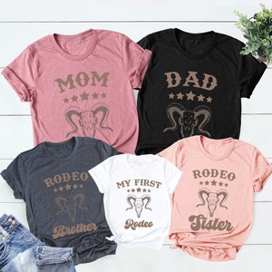 My First Rodeo Birthday Family Matching Shirt, Cowboy Cowgirl B-day Outfit Mama Daddy Tee, First Rodeo Western Farm Theme Birthday Party Tee