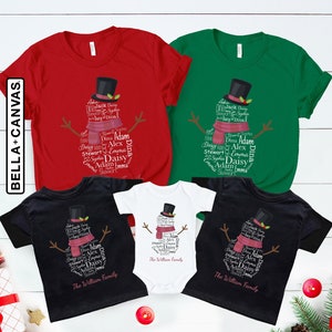 Snowman Repeating Name Personalized Christmas, Personalized Christmas Couple T-Shirt, Christmas Custom Name Shirt, Family Christmas Shirt