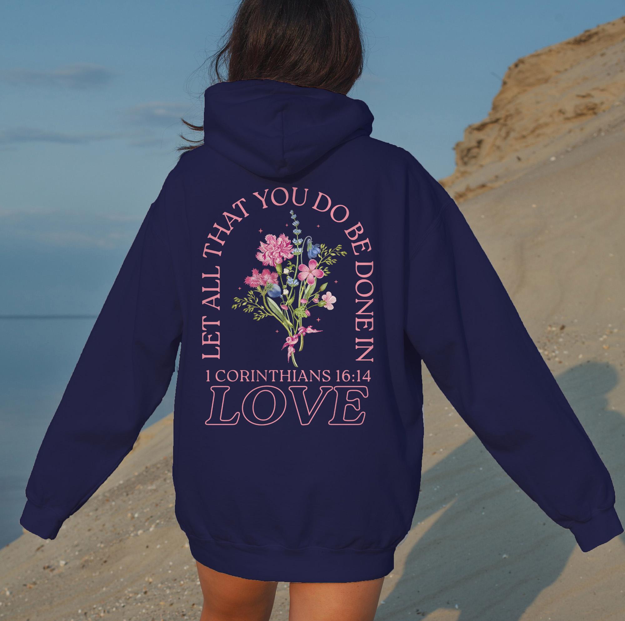Trendy Christian Sweatshirt Merch, Words on Back Bible Verse Hoodie, Jesus Loves You, Back to School Gift, Aesthetic Women's Faith Apparel
