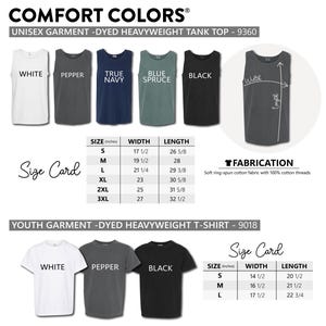 a collection of various colored t-shirts, including white, pepper, navy, blue, black, and gray. The t-shirts are displayed in different sizes and styles, such as a white, pepper, navy, blue, black, and gray. The image also includes size cards for each t-shirt, providing specific measurements for each size.