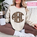 Custom Monogrammed Shirt, Flower Monogrammed Sweatshirt, Personalized Sweater, Gifts for Her, Cheetah Monogrammed Shirt, Custom Flower Sweat