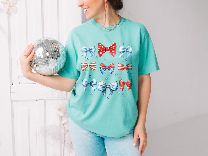 USA Bow Shirt Comfort Colors®, Coquette America Bow Shirt for July 4th, Memorial Day Shirt, Patriotic Bow Shirt, USA Shirt, Election Shirt image 5