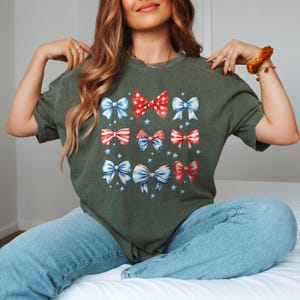USA Bow Shirt Comfort Colors®, Coquette America Bow Shirt for July 4th, Memorial Day Shirt, Patriotic Bow Shirt, USA Shirt, Election Shirt image 6