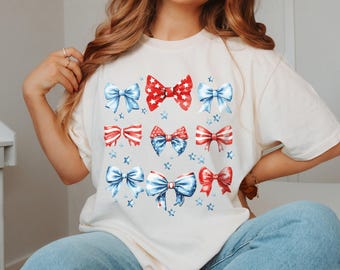 USA Bow Shirt Comfort Colors®, Coquette America Bow Shirt for July 4th, Memorial Day Shirt, Patriotic Bow Shirt, USA Shirt, Election Shirt