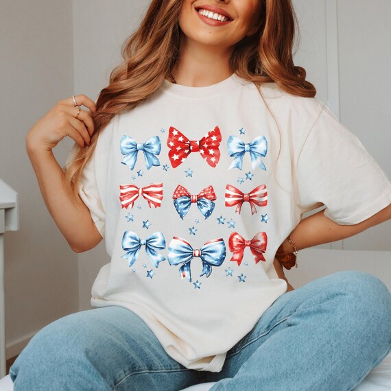 USA Bow Shirt Comfort Colors®, Coquette America Bow Shirt for July 4th, Memorial Day Shirt, Patriotic Bow Shirt, USA Shirt, Election Shirt