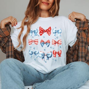 USA Bow Shirt Comfort Colors®, Coquette America Bow Shirt for July 4th, Memorial Day Shirt, Patriotic Bow Shirt, USA Shirt, Election Shirt image 2