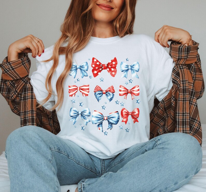 USA Bow Shirt Comfort Colors®, Coquette America Bow Shirt for July 4th, Memorial Day Shirt, Patriotic Bow Shirt, USA Shirt, Election Shirt image 2