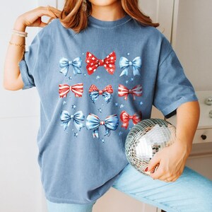USA Bow Shirt Comfort Colors®, Coquette America Bow Shirt for July 4th, Memorial Day Shirt, Patriotic Bow Shirt, USA Shirt, Election Shirt image 3