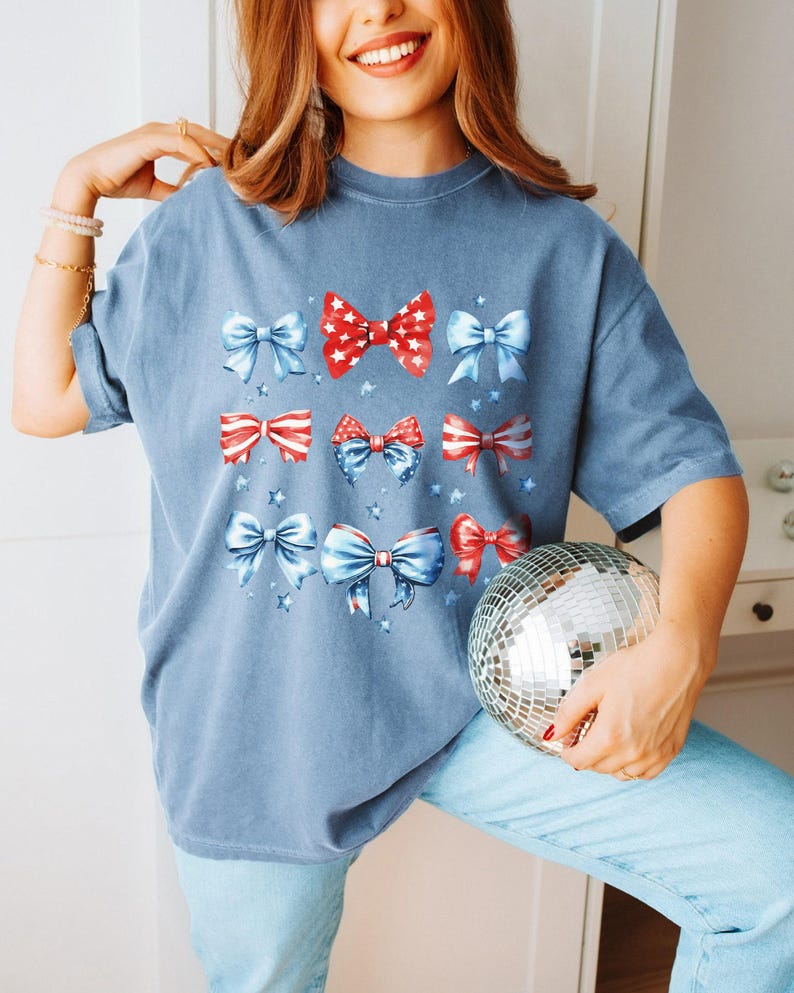 USA Bow Shirt Comfort Colors®, Coquette America Bow Shirt for July 4th, Memorial Day Shirt, Patriotic Bow Shirt, USA Shirt, Election Shirt image 3