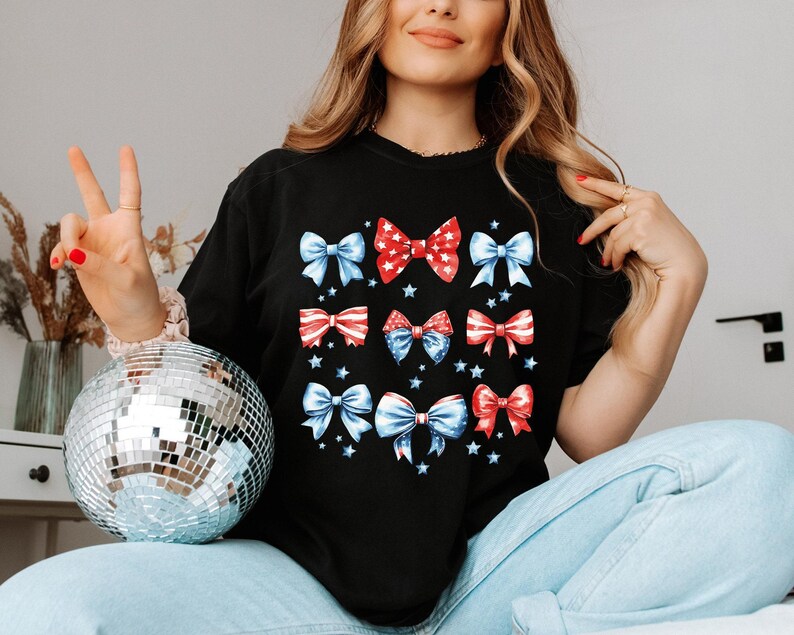 USA Bow Shirt Comfort Colors®, Coquette America Bow Shirt for July 4th, Memorial Day Shirt, Patriotic Bow Shirt, USA Shirt, Election Shirt image 4