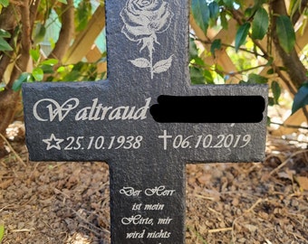 Slate cross 30 x 20 cm – Grave cross with laser engraving, personalized & weatherproof – Memorial cross for gravesite and funeral decoration