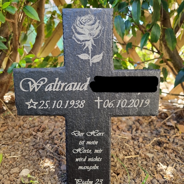 Slate cross 30 x 20 cm personalized with desired engraving/memorial cross/memorial plaque/grave decoration/urn grave/tree grave/grave cross