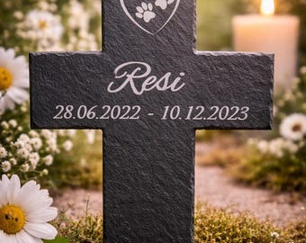 Slate cross 30 x 20 cm – Grave cross with laser engraving, personalized & weatherproof – Memorial cross for gravesite and funeral decoration