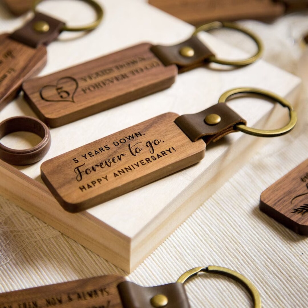 Elegant Wooden/walnut Wood Keychains With Leather and Custom Engraving ...