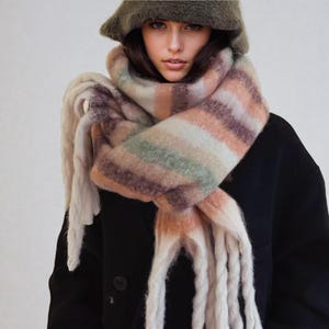 Chunky Fashion Scarves; Stripes and Solids;  Multi Colour Winter Scarf; Oversized  Scarves; Christmas Holiday Gifts for Women; Unisex