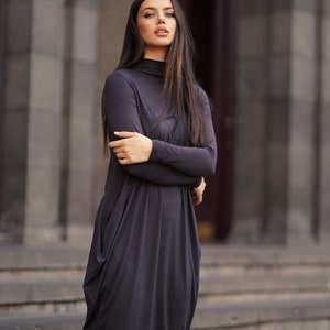 Balloon Dress, Bubble Dress, Flare Dress, Cocoon Dress, Grey Dress, Modal Dress, Wide Silhouette Dress, Comfy Dress, Loose Dress
