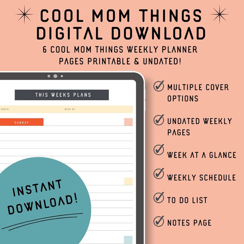 Reusable Weekly Planner INSTANT DOWNLOAD A4 Colorful Etsy