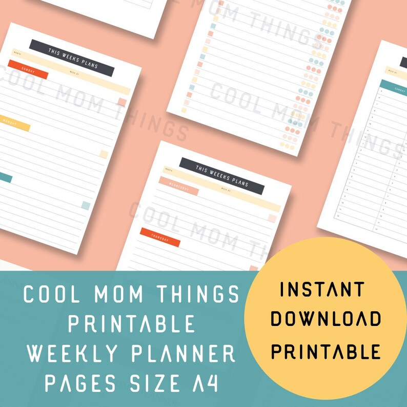 Reusable Weekly Planner INSTANT DOWNLOAD A4 Colorful Etsy