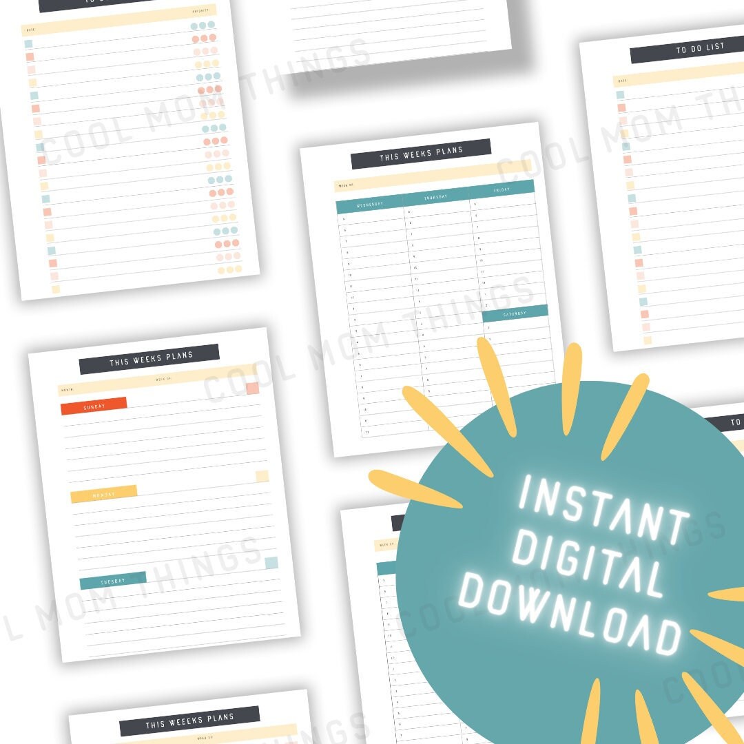 Reusable Weekly Planner INSTANT DOWNLOAD A4 Colorful Etsy