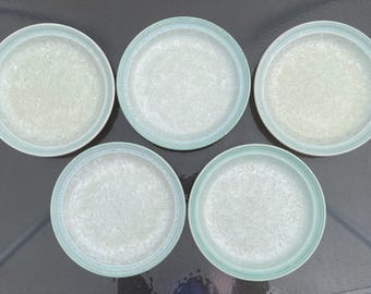 5 Portmeirion 10 1/2” Dinner Plates, Starfire Collection Jade Stoneware with crystalline glaze