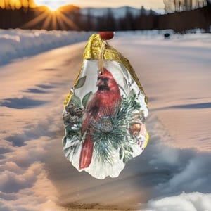 Austernmuschel Ornament Weihnachten Kardinal Handmade Decoauge Groß