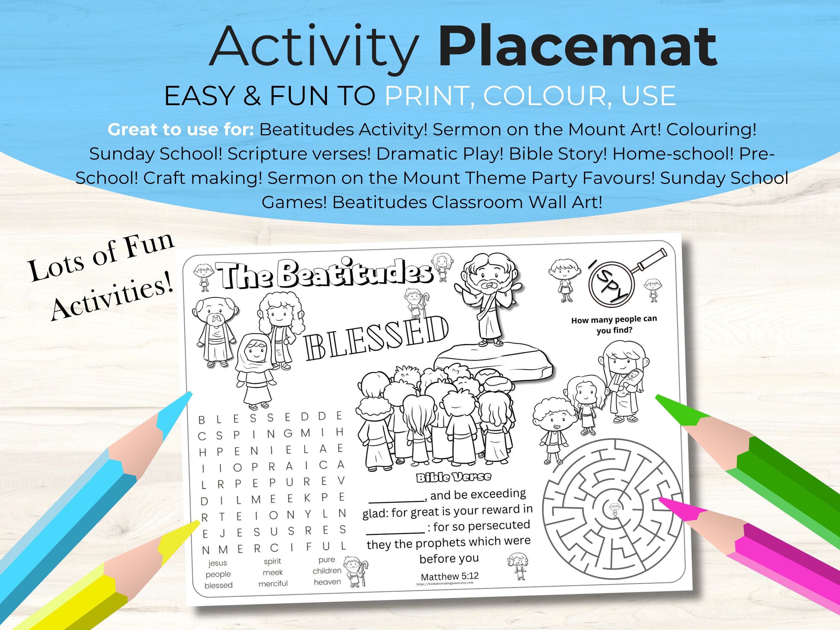 Beatitudes Activity Pages Printable Bible Story Bible Crafts Sunday ...