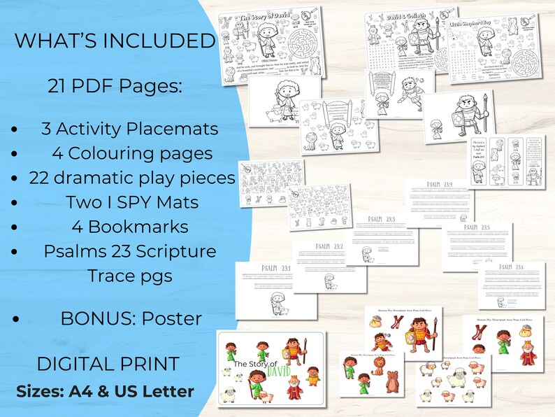 David Activity Pages Printable Bible Story Bible Crafts Sunday School ...