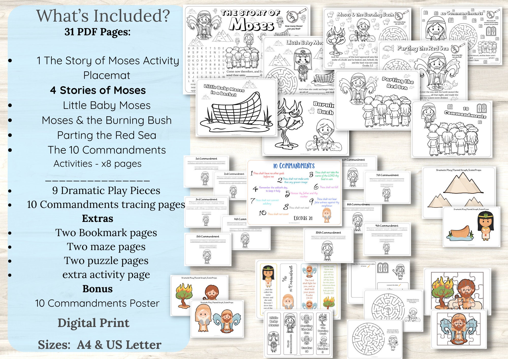 Moses Activity Pages Print Bible Story Bible Craft Sunday School Home ...