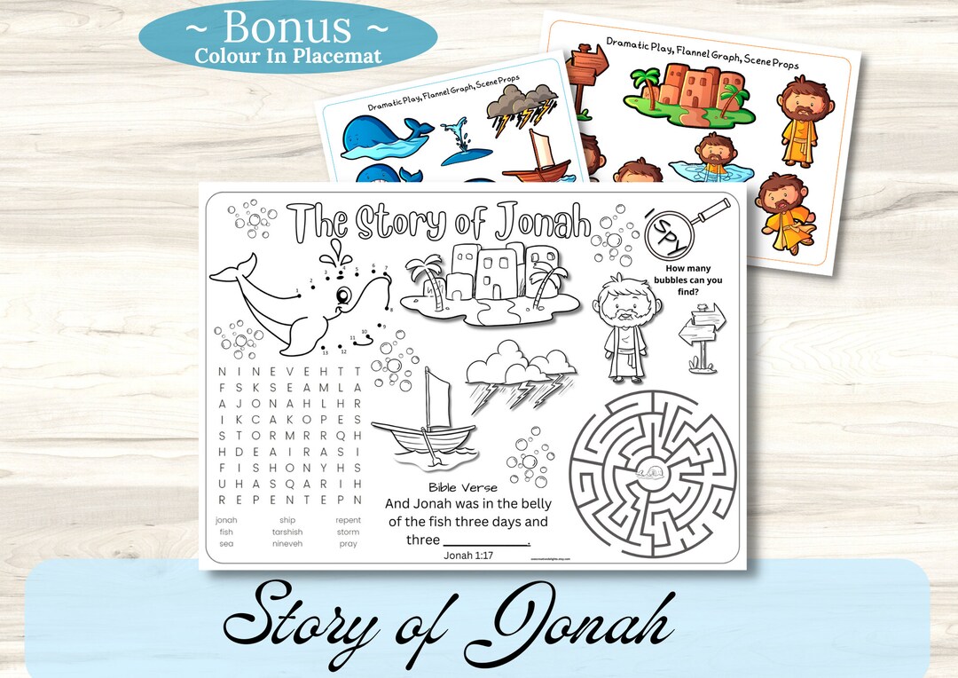 Jonah Activity Placemat Bible Story Bible Crafts Sunday School Home