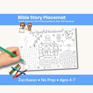 Bible Activity Placemat for Kids | Zacchaeus Coloring Placemat | Christian Printable PDF | Sunday School Activity | Quiet Time Kids