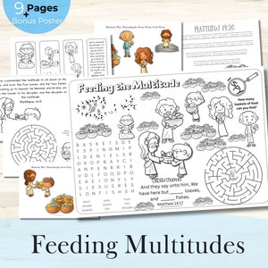 Feeding Multitudes Activity Pages! Printable! Bible Story! Bible Crafts! Sunday School! Home School! Flannelgraph teaching! Poster! Colour!