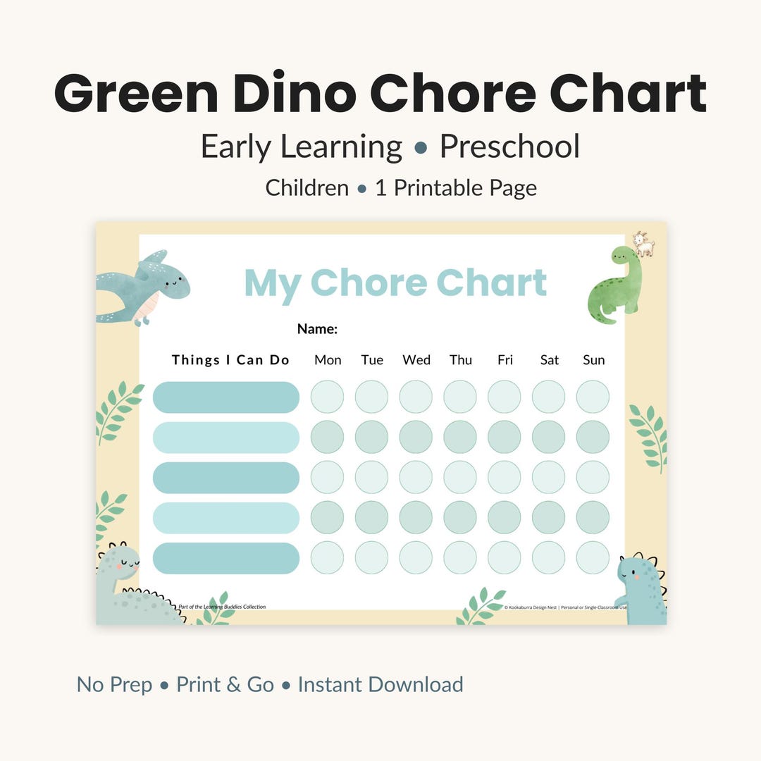 Dino Chore Chart for Kids | Ages 4–7 | 1 Printable Page | Reward ...
