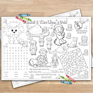 Daniel and the Lions Den Placemat Activity, Bible Coloring Page for Kids | Christian Printable for Sunday School or Homeschool