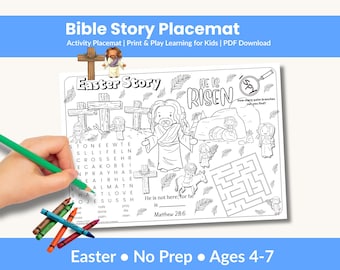 Bible Activity Placemat for Kids | Easter Coloring Placemat | Jesus Cross Printable PDF | Sunday School Activity | Quiet Time Kids
