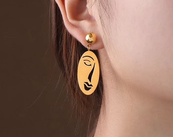 Abstract Face 18K Gold Plated Earrings