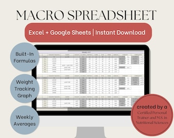 Macro Tracker Spreadsheet | Calorie/Carb Cycling Spreadsheet for Digital Download
