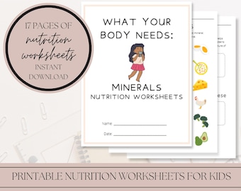 Nutrition Worksheet on Minerals for Kids | Nutrition Education Instant Download | Printable