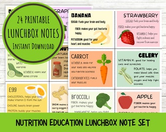 Printable Educational Kids Lunchbox Notes | Nutrition Education | Instant Download