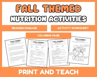 Fall Worksheets for Kids | Nutrition, Macronutrients, Vitamins, and Minerals | Instant Download | Printable
