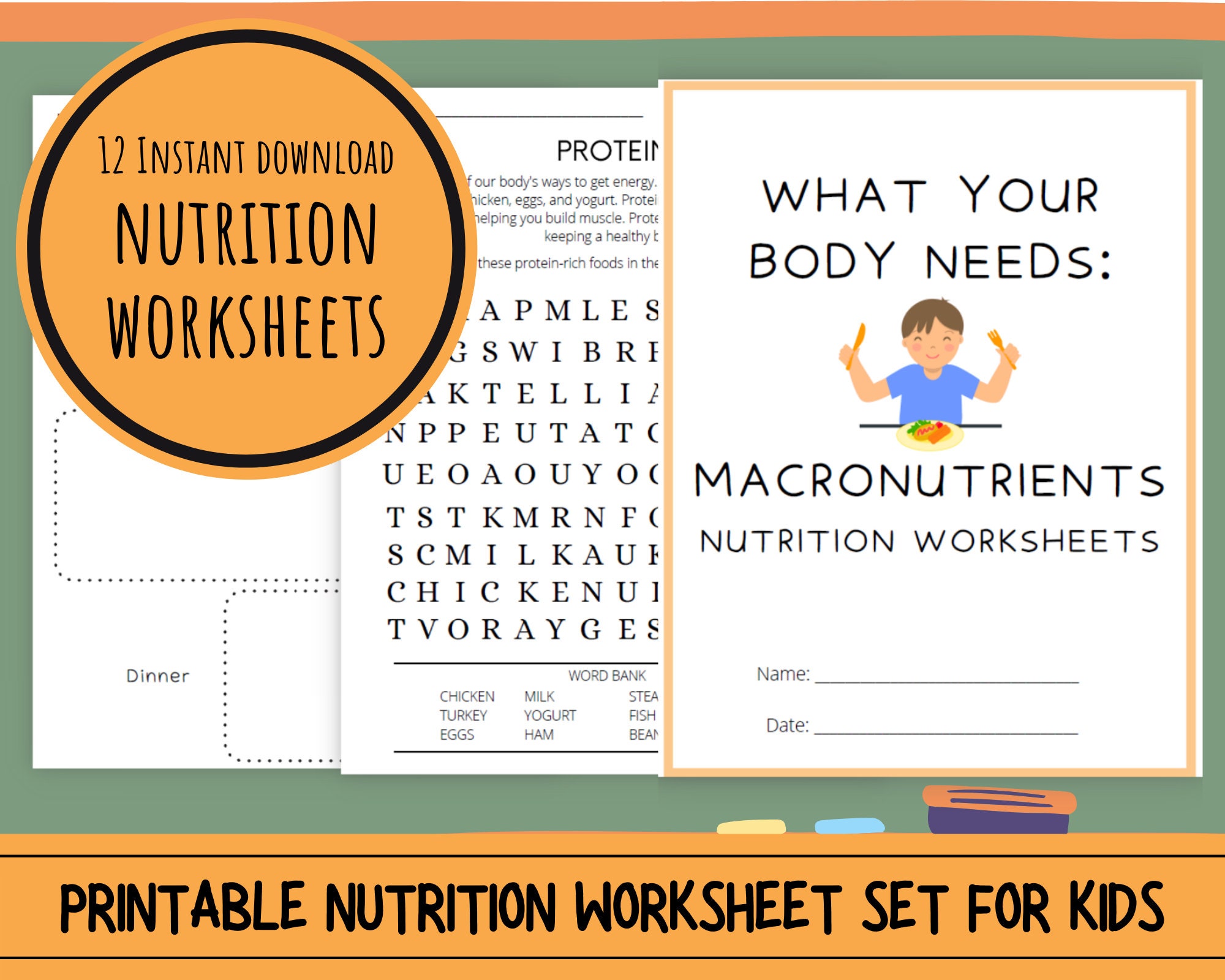 summer school nutrition worksheets for kids instant download etsy
