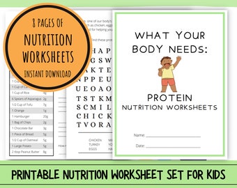 Protein and Amino Acid Worksheets for Kids | Nutrition Education | Instant Download and Printable