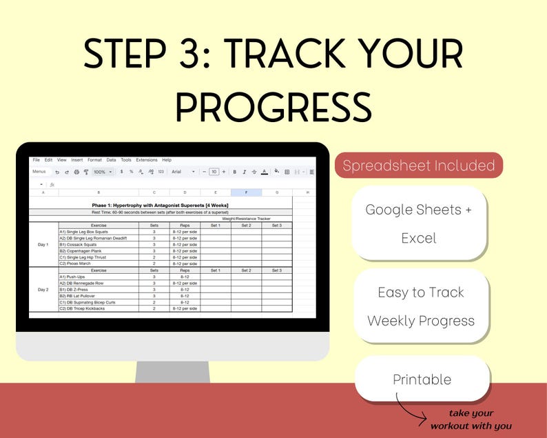 Personalized Workout Program Created by a Certified Personal Trainer with Workout Tracking Spreadsheet image 4