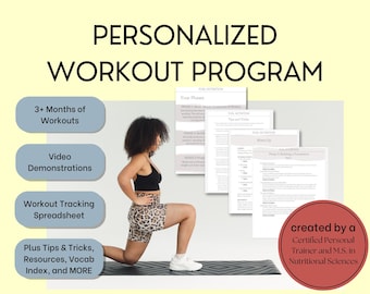 Personalized Workout Program Created by a Certified Personal Trainer with Workout Tracking Spreadsheet