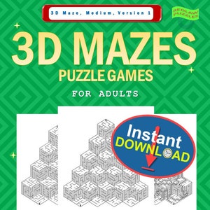 Medium 3D Maze Puzzle Book – 100 Printable Puzzles | Visual Logic Games for Adults & Teens | Instant Download