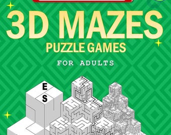 Paquete de libros de rompecabezas de laberinto 3D: 390 rompecabezas imprimibles (de fácil a difícil) / Descarga instantánea / Divertidos juegos de ingenio para adultos / Versión en letras de EE. UU.